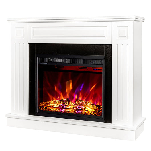 Camino Elettrico da Pavimento 85x110x27 cm Effetto Fiamma 1500W Tiffany & Lorance Bianco