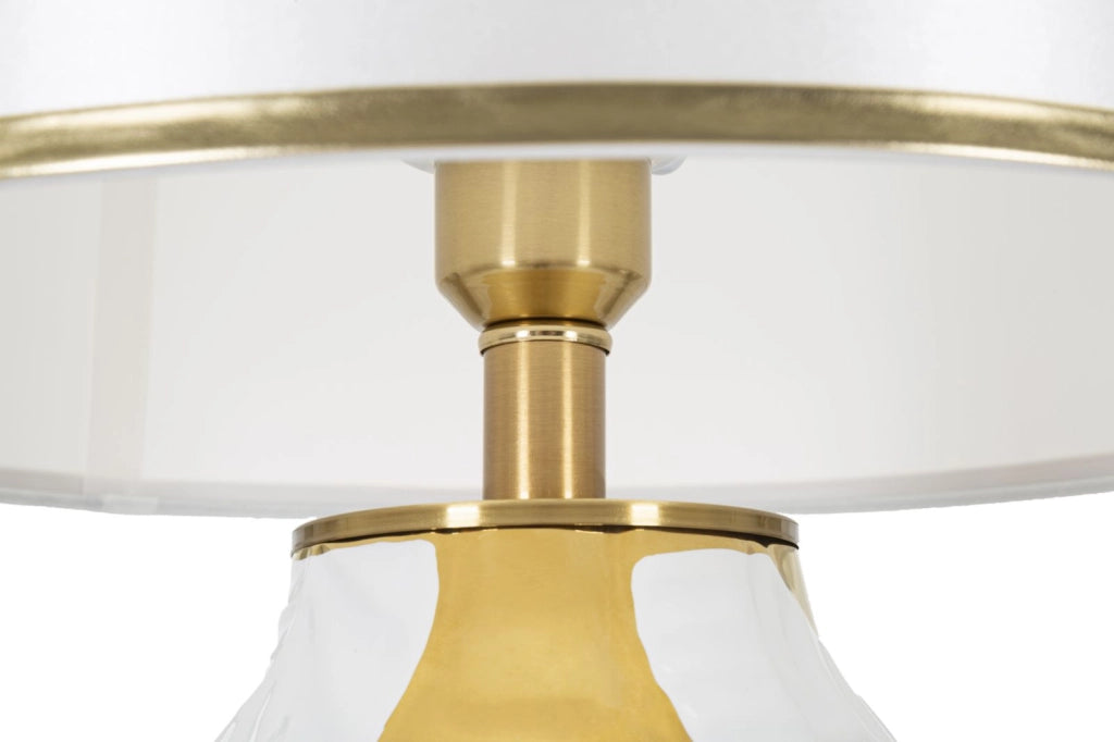 Lampada da Tavolo Ceramic Ø40x70 cm in Ceramica e Ferro e Tessuto Oro e Bianco