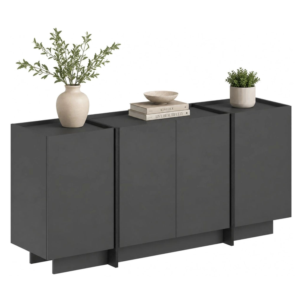 Madia Nolova, Credenza 4 Ripiani, 180x45x80h cm Nero Antracite