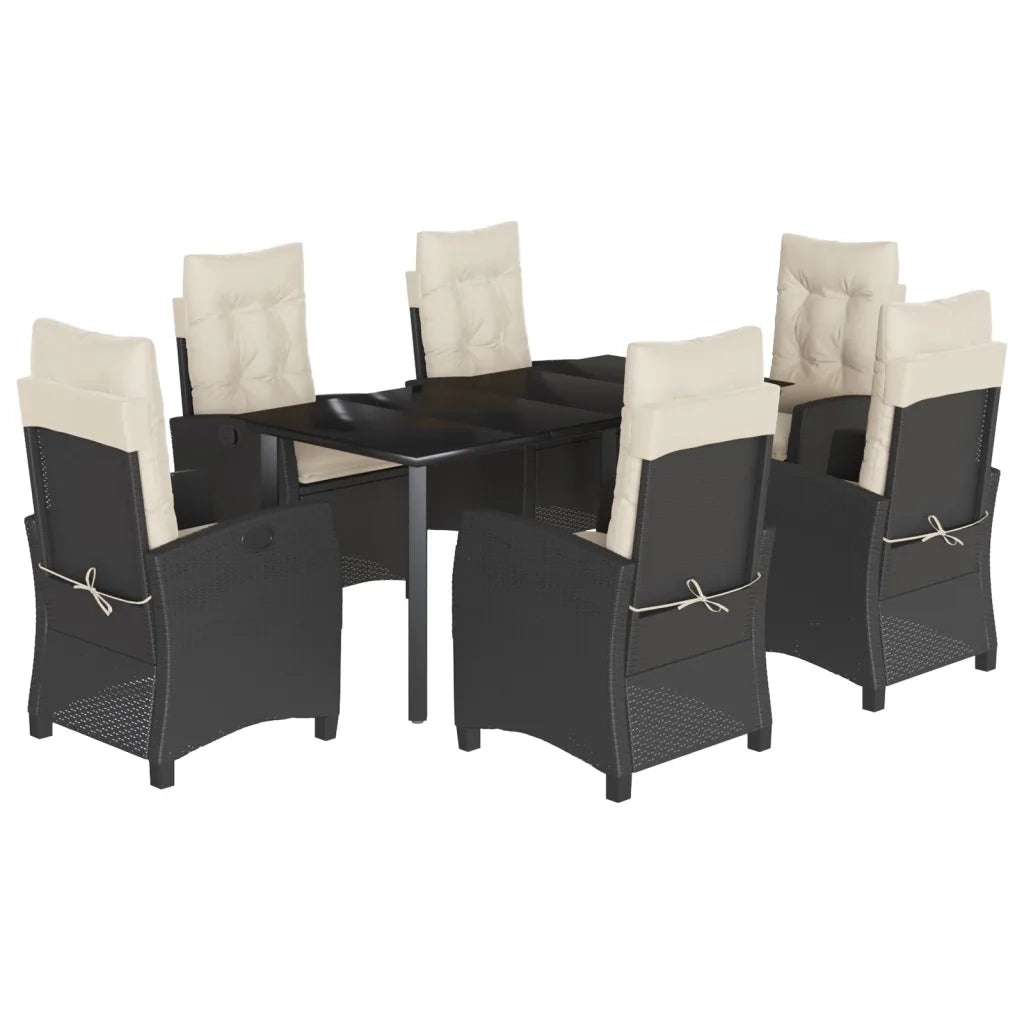 Set da Pranzo da Giardino 7 pz Nero con Cuscini in Polyrattan 3212738