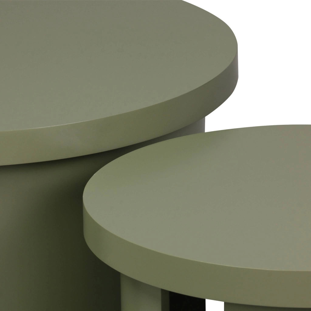 Set di 2 tavolini rotondi impilabili, verde kaki