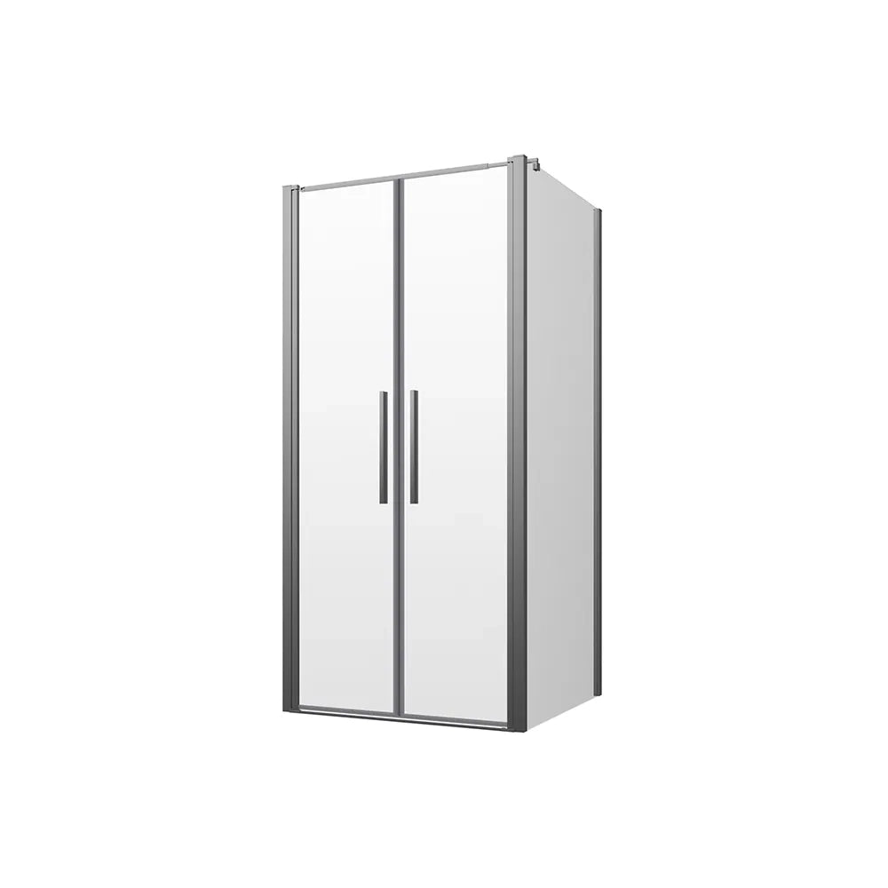 Box doccia 80x70cm con apertura saloon e parete fissa, profili cromati e vetro da 6mm trasparente h195 | Elba