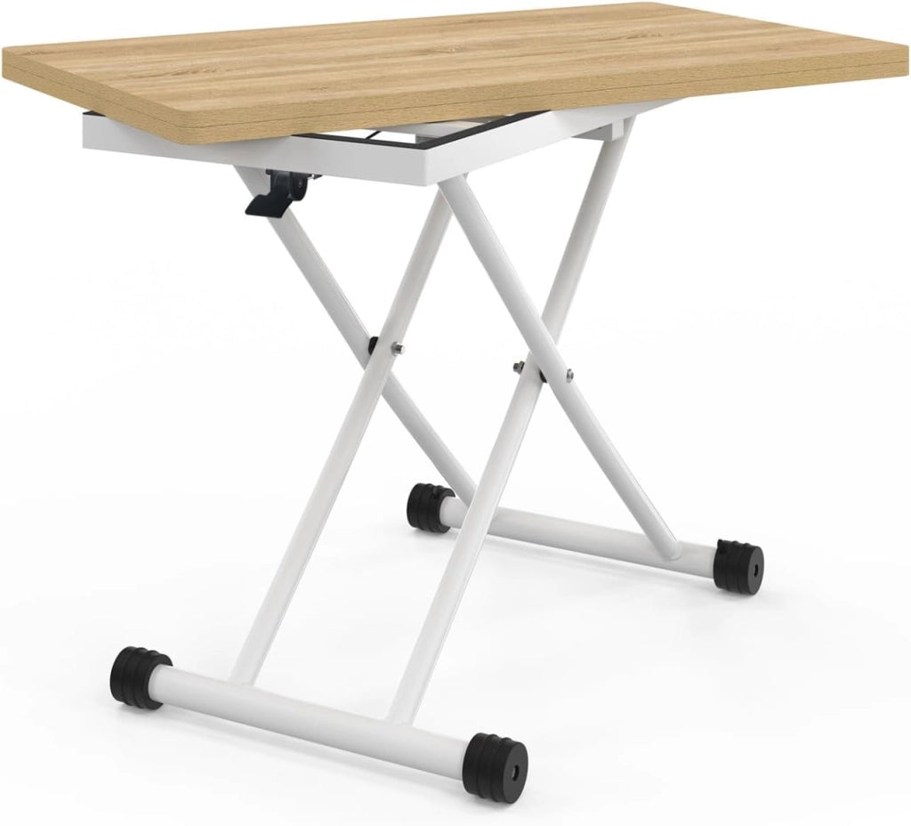 Tavolino 2 in 1 URBANA, trasformabile in tavolo da pranzo rettangolare, 100 cm, legno e bianco