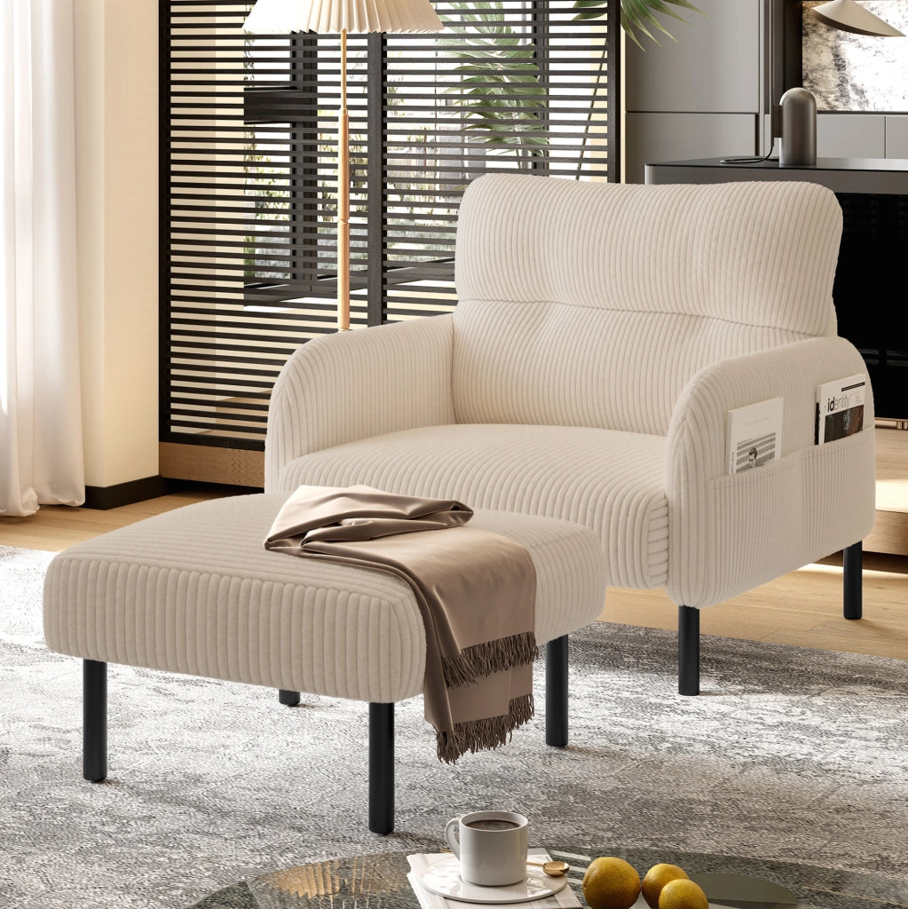 Pouf in corduroy con struttura in metallo; 56 x 51 x 39 cm; beige