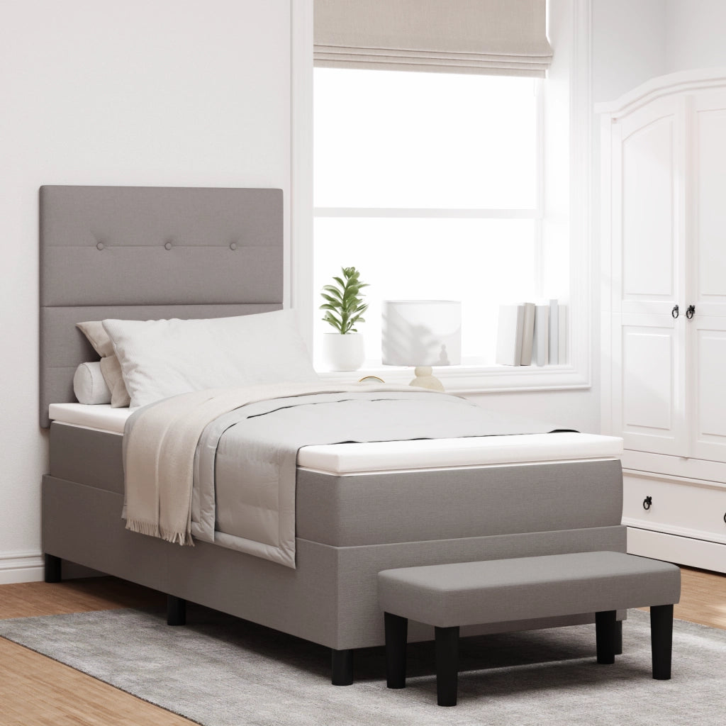 Letto box spring con materasso e panca grigia 80x200 cm tessuto