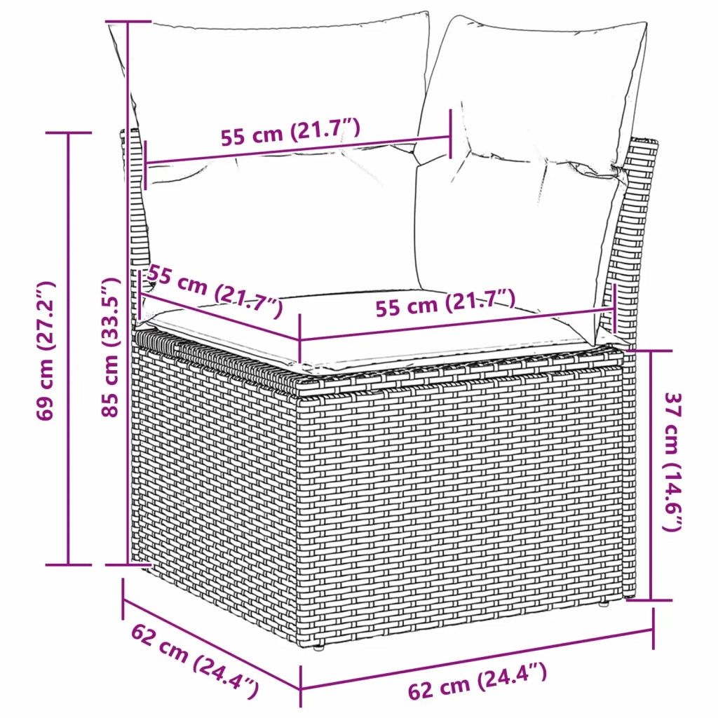 Set Divano da Giardino con cuscino 11 pcs Nero polyrattan