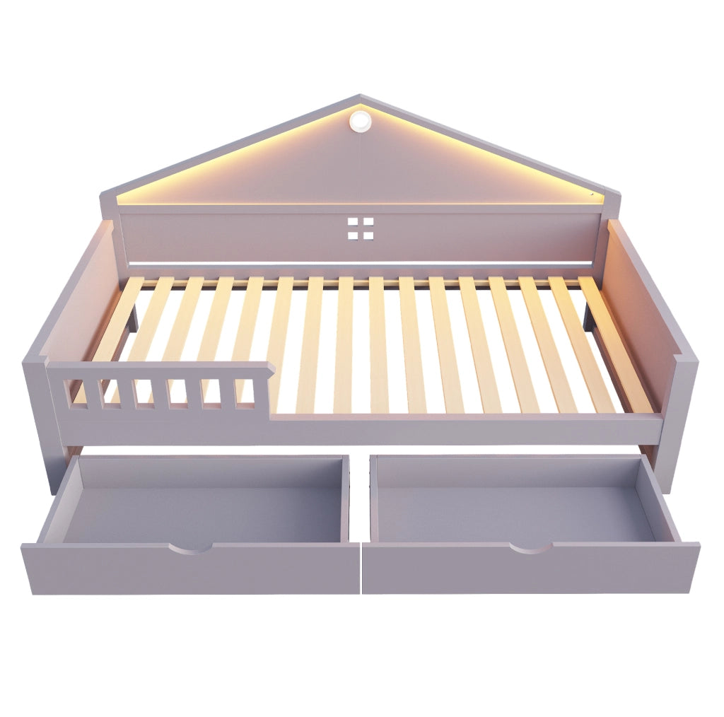 Letto singolo ULEVR 90x200 cm con LED controllabile da smartphone e 2 cassetti, grigio