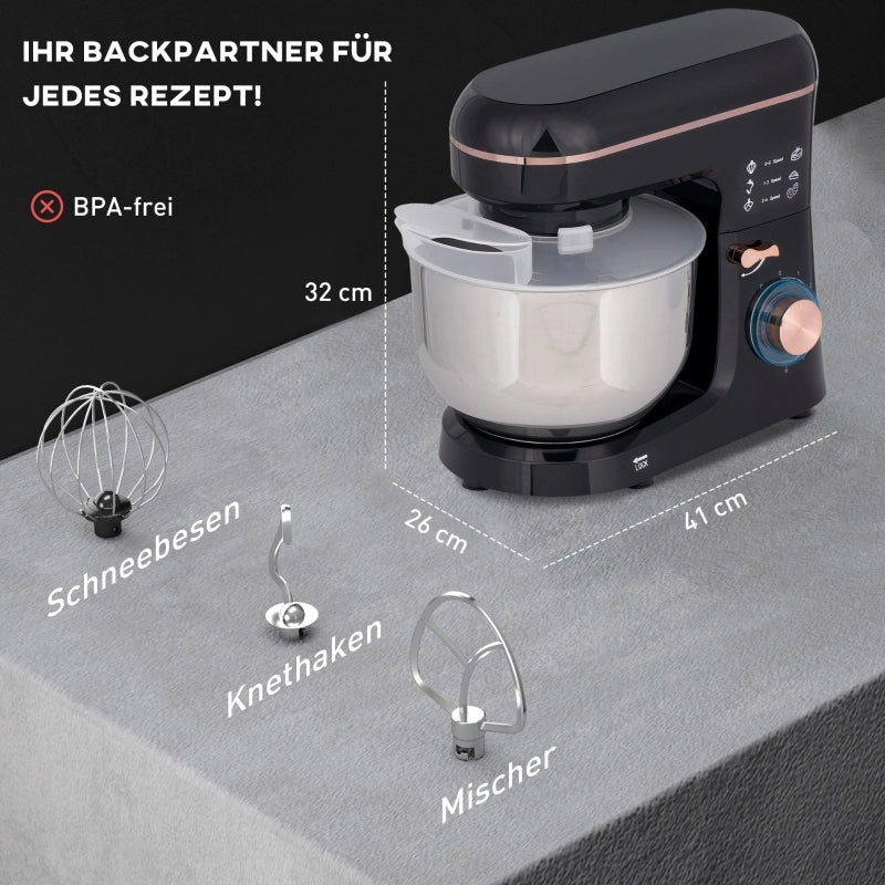 Robot da cucina, impastatrice, frullatore, 6 velocit¨¤, ciotola in acciaio inox da 5,5 litri, nero