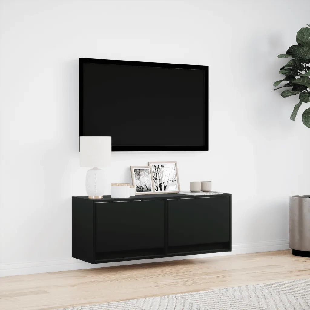 Mobile TV a Parete con Luci LED Nero 100x31x35 cm 852363