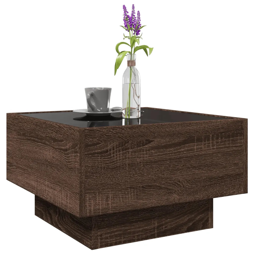Tavolino Salotto con LED Rovere Marrone 50x50x30 cm Multistrato