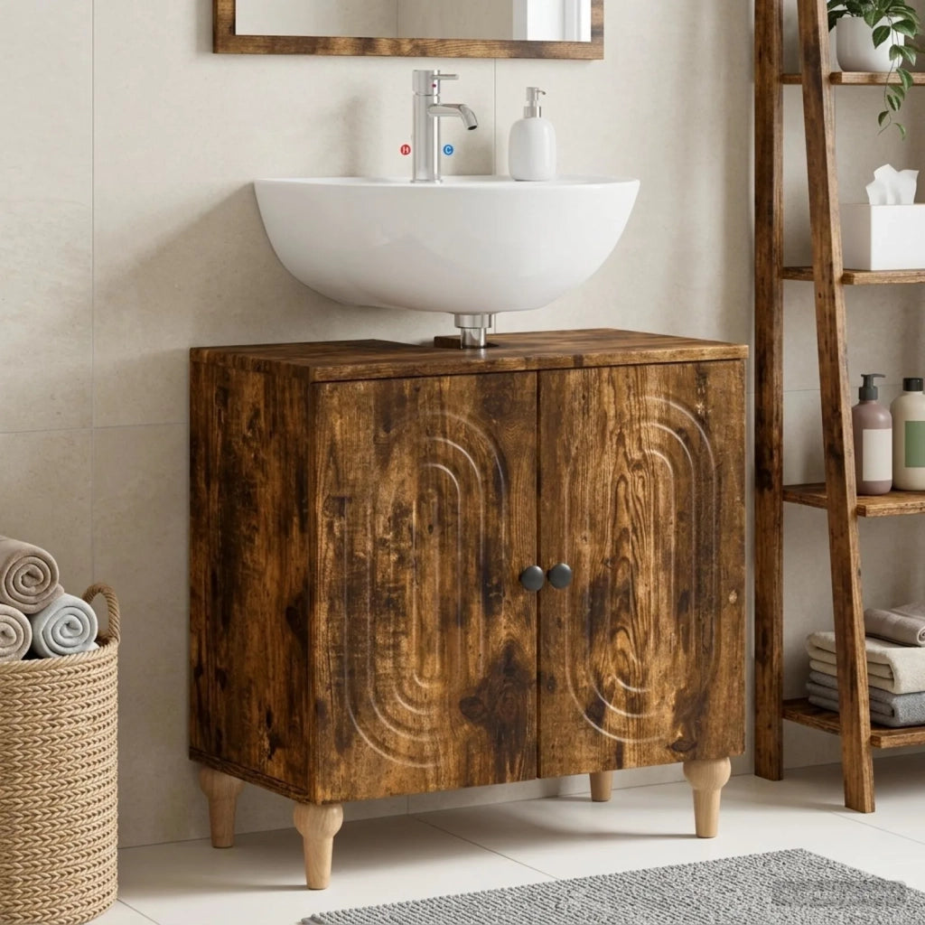 Armadio per Lavabo da Bagno ALKMAAR Rovere Fumo 896130