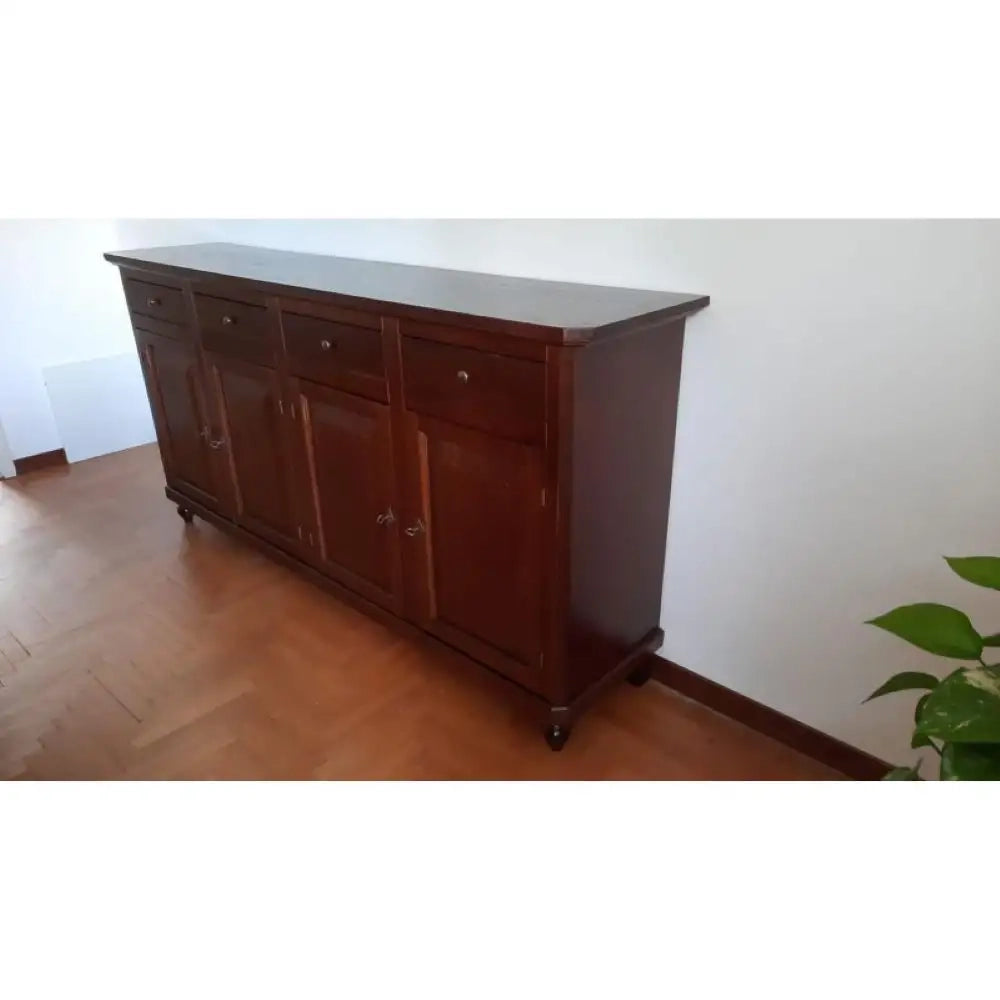 Credenza 3 ante 3 cassetti in stile classico in legno e mdf con rifinitura in noce lucido 150x43x98 H