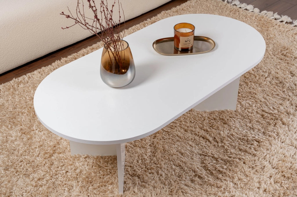 Tavolino da caffè in legno "Sabbia" - 60 x 119 x 40 cm - Bianco