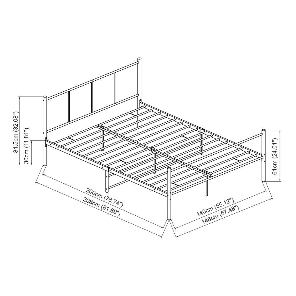 Letto Francese Laos 140x200 cm con Testiera e Pediera - Acciaio Nero [en.casa]