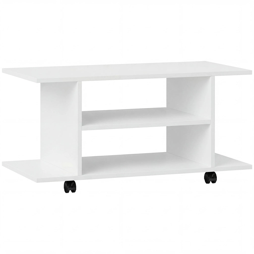 Mobile Porta TV Moderno 80x40x40 cm con Ripiani Ruote Girevoli e Freni Bianco