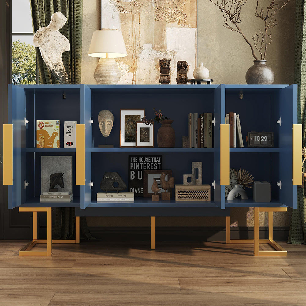 Armadio di servizio moderno blu/nero - Xylo - 140x40x80 cm - 4 porte, 2 ripiani regolabili