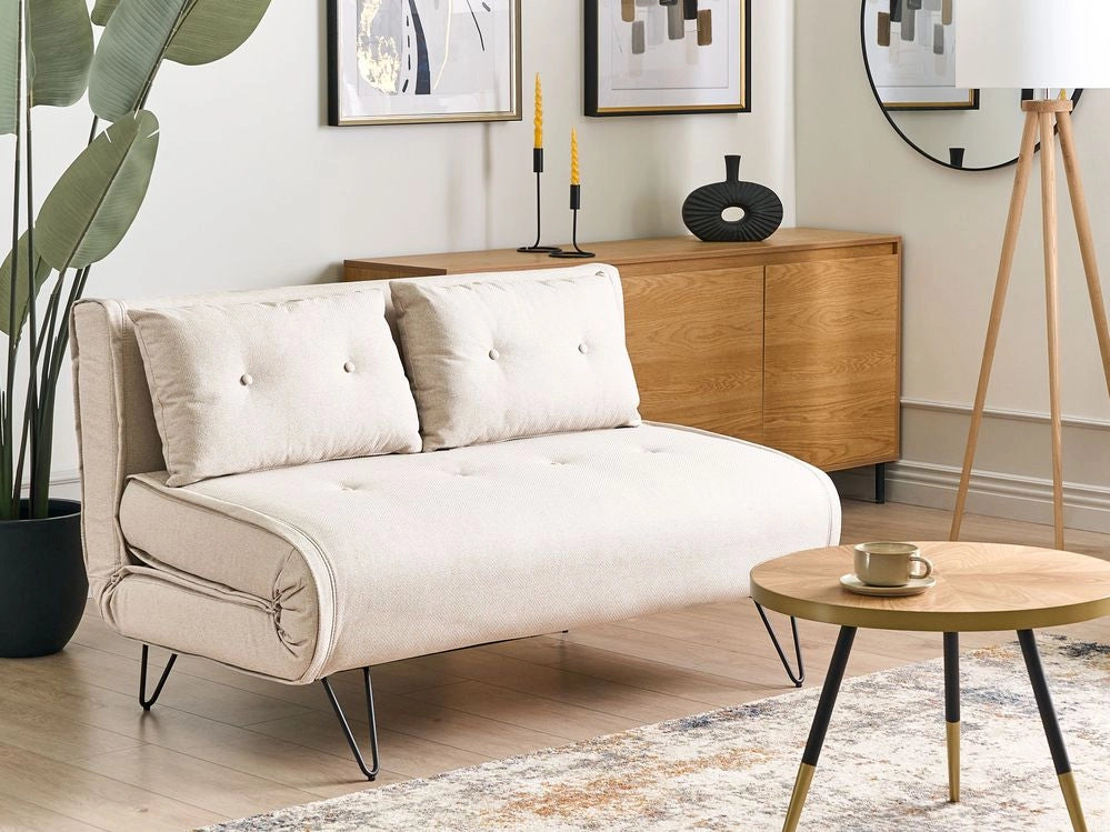 Divano letto 2 posti glamour con cuscini in tessuto beige chiaro senza braccioli Glamour