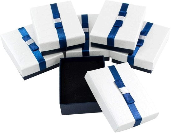 Scatola per gioielli 6-delicata - Scatola di regalo con coperchio - Scatola per gioielli - Blu scuro/Bianco perlaceo - 9 x 7 x 3 cm - Scatola in cartone rigido