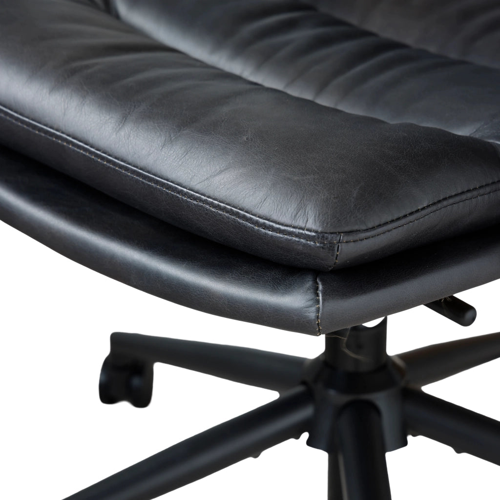 Sedia da ufficio ergonomica in pelle, girevole a 360°, altezza regolabile, design moderno nero