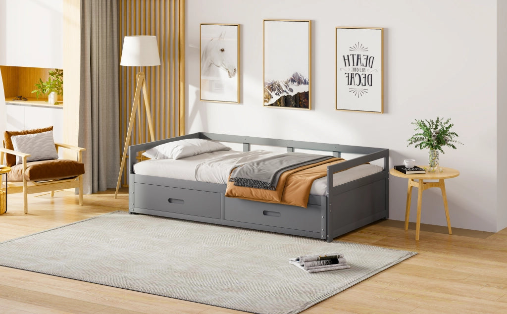 Letto sofa estraibile in legno di pino grigio 180x200 cm