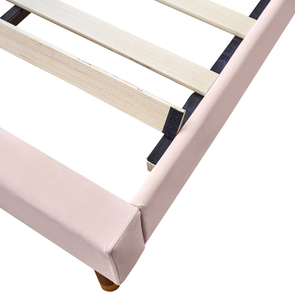 OKWISH Letto Singolo 90×200 cm con Testiera Imbottita e Rete a Doghe, senza Materasso, in Velluto, Rosa