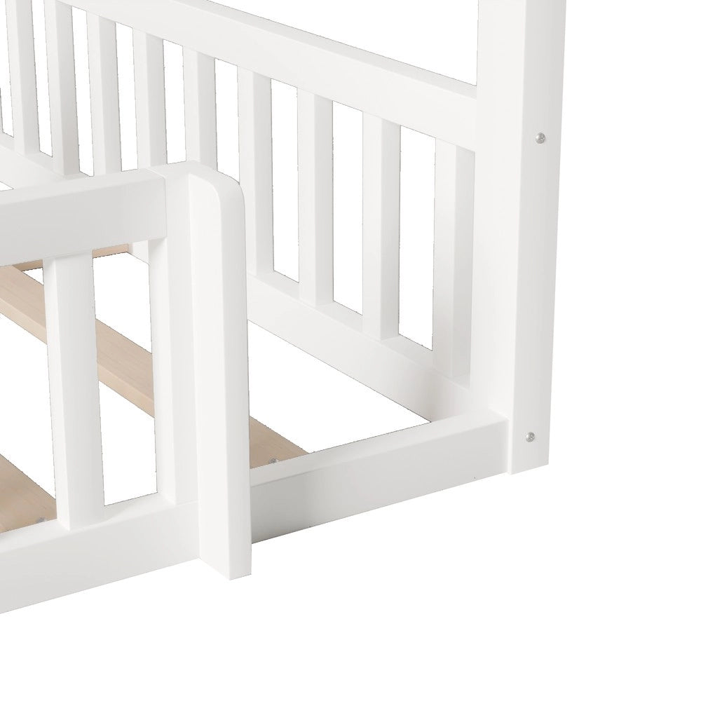 Letto Singolo Bambini a Casetta in Pino con LED e Grate ¨C Xylo ¨C Bianco 90x190