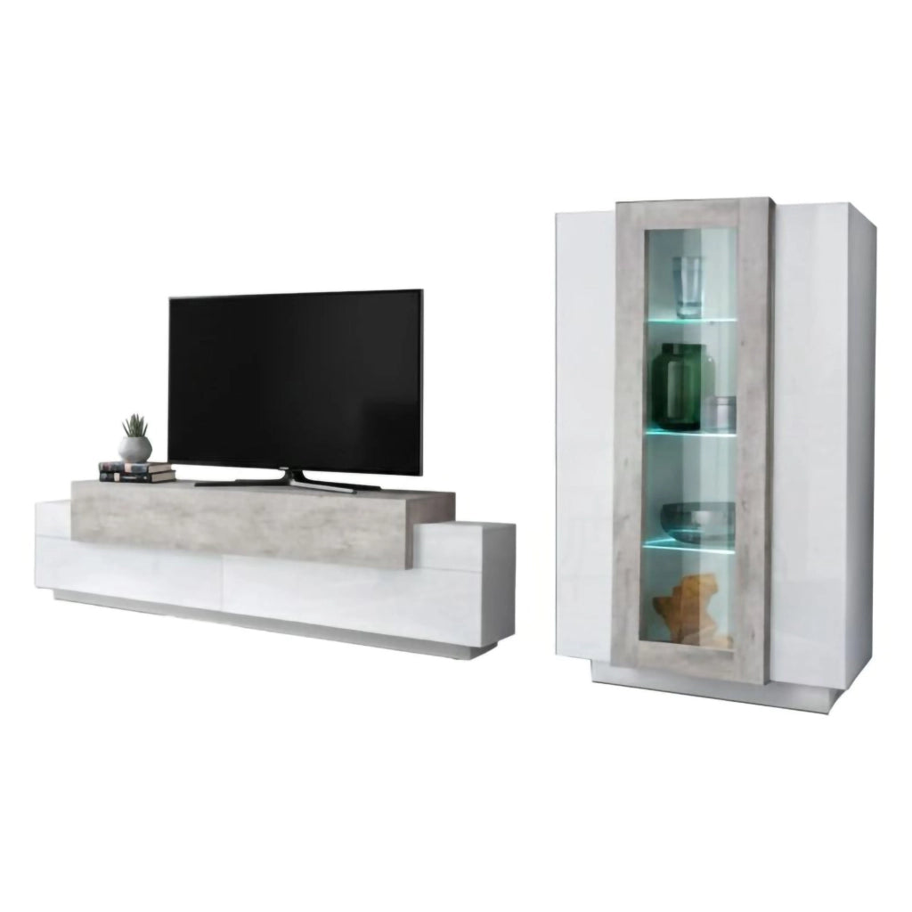 Isaia, Parete Attrezzata Modulabile Made in Italy, 45x280x120h cm Bianco Lucido