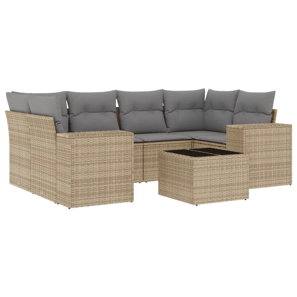 Set Divani da Giardino 7 pz con Cuscini Beige in Polyrattan
