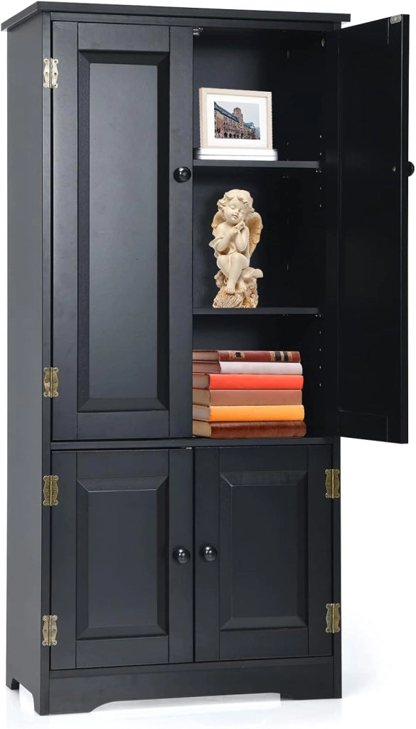 Armadio Alto in Legno con 2 Ripiani Regolabili, Armadio da Guardaroba Verticale con Dispositivo Anti-Rovesciamento, Mobile Organizzatore, Grande Spazio, 58,5 x 32 x 123 cm, Nero