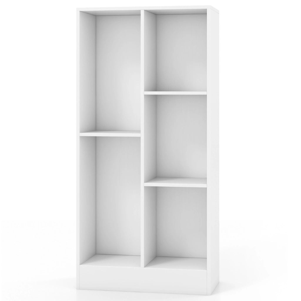 Libreria a 5 cubi con 2 kit antiribaltamento, Organizzatore di stoccaggio autoportante a 3 livelli in legno Bianco-Librerie