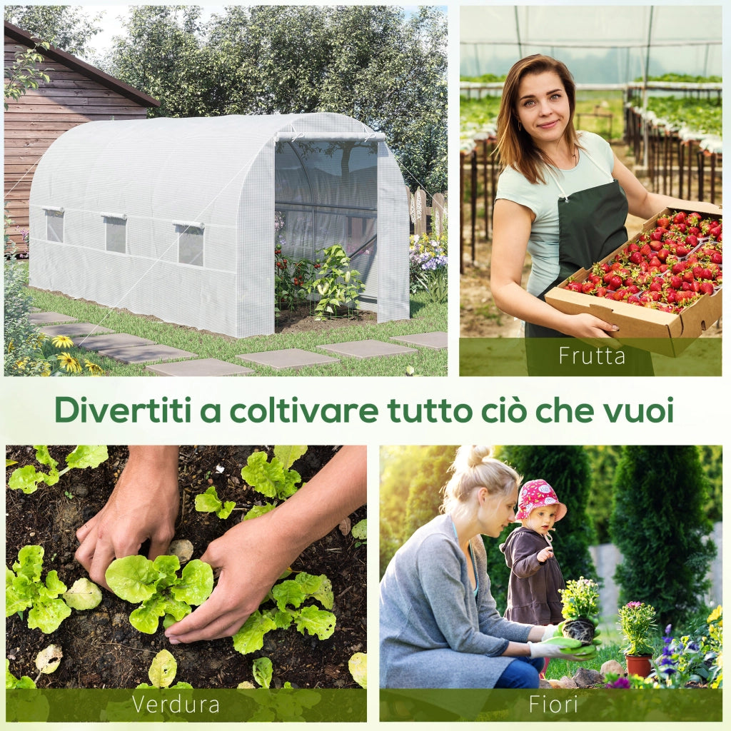 Serra da Giardino a Tunnel 4.5x2x2m con Copertura in PE e Tubi in Metallo, Bianco