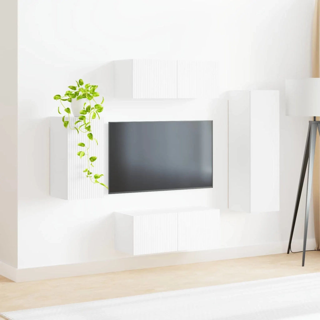 Set mobile TV Montaggio a parete 4 pz-Credenza per TV Bianco Legno multistrato 805573