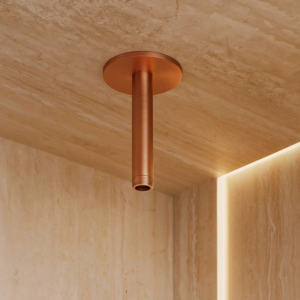 SINED Braccio doccia corto da soffitto in acciaio inox 316L con finitura PVP oro rosa altezza 12 cm per installazione interna ed esterna resistente alla corrosione modello Levante