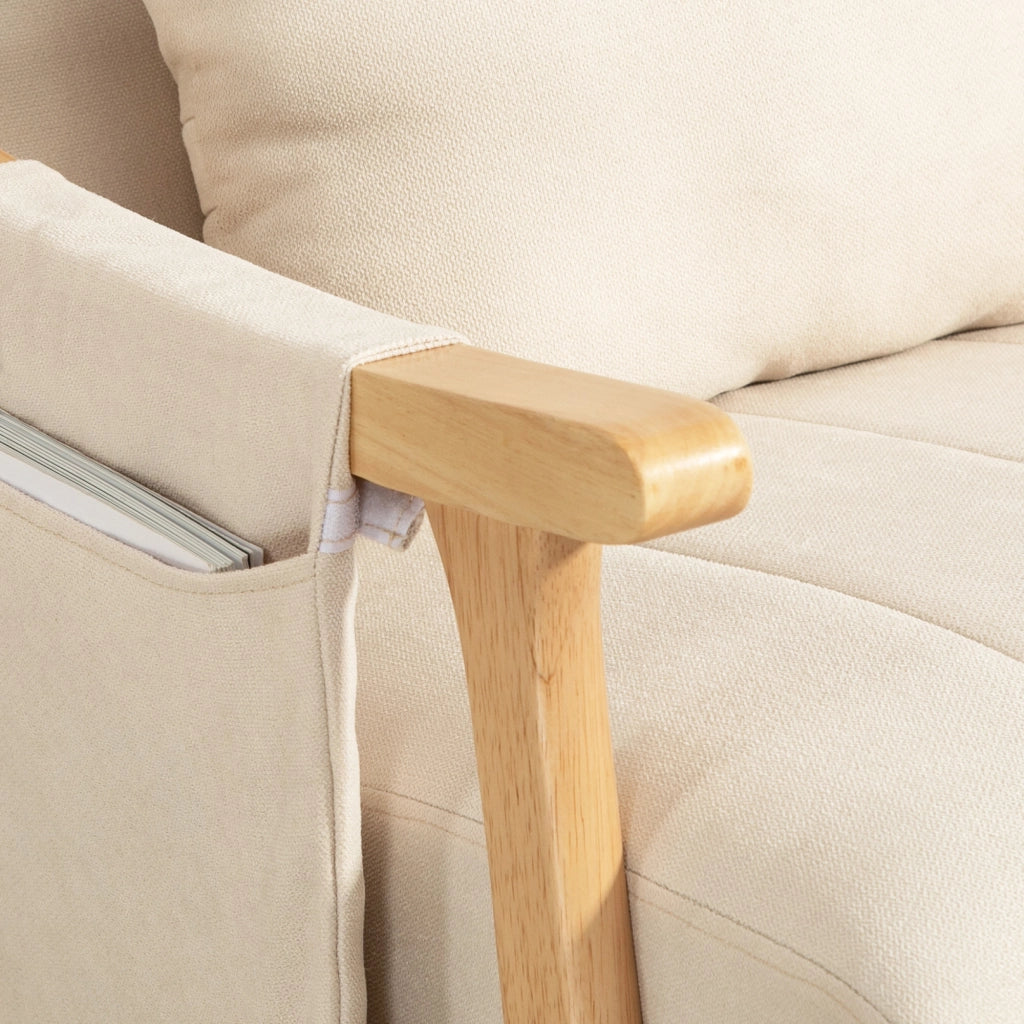 Poltrona a Dondolo con Cuscino Lombo, Ampia Seduta, Telaio in Legno ¨C Zephmum ¨C Beige