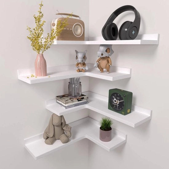 Set di 4 Angoli Mobili in Legno di Faggio per Decorazione di Pareti e Archiviazione