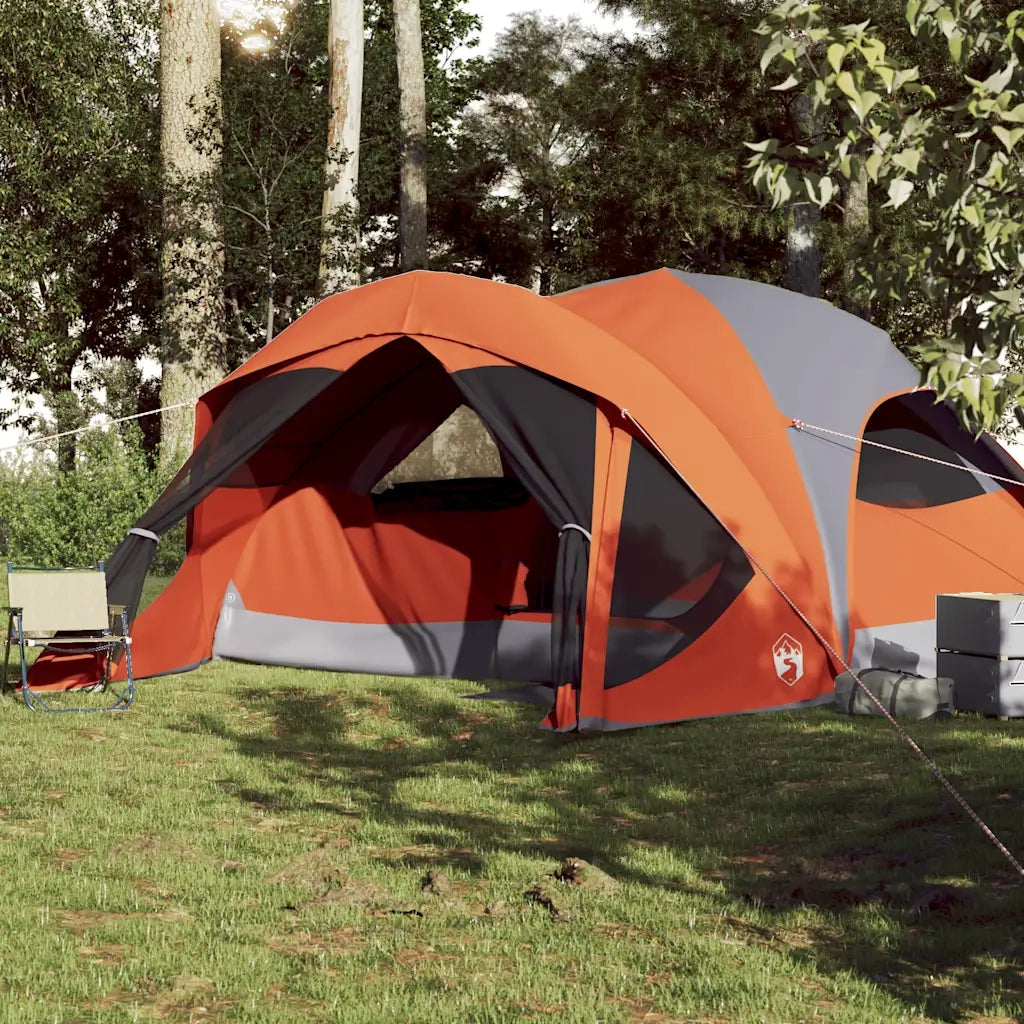 Tenda Familiare Cabina 6 Persone-Tenda da campeggio Grigia Arancione Impermeabile 337047