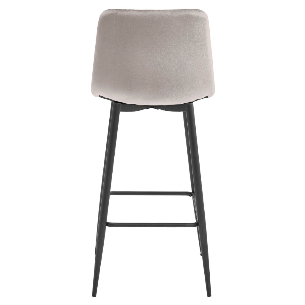 Sgabello alto Pozza in velluto beige scuro e metallo