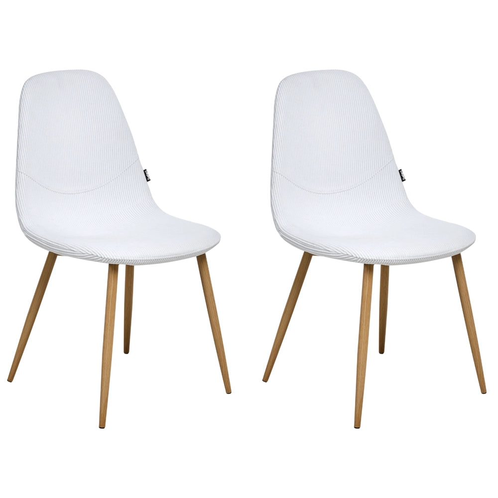 Set di 2 sedie da pranzo Struttura in tessuto bianco Seduta in velluto a coste Design moderno senza braccioli