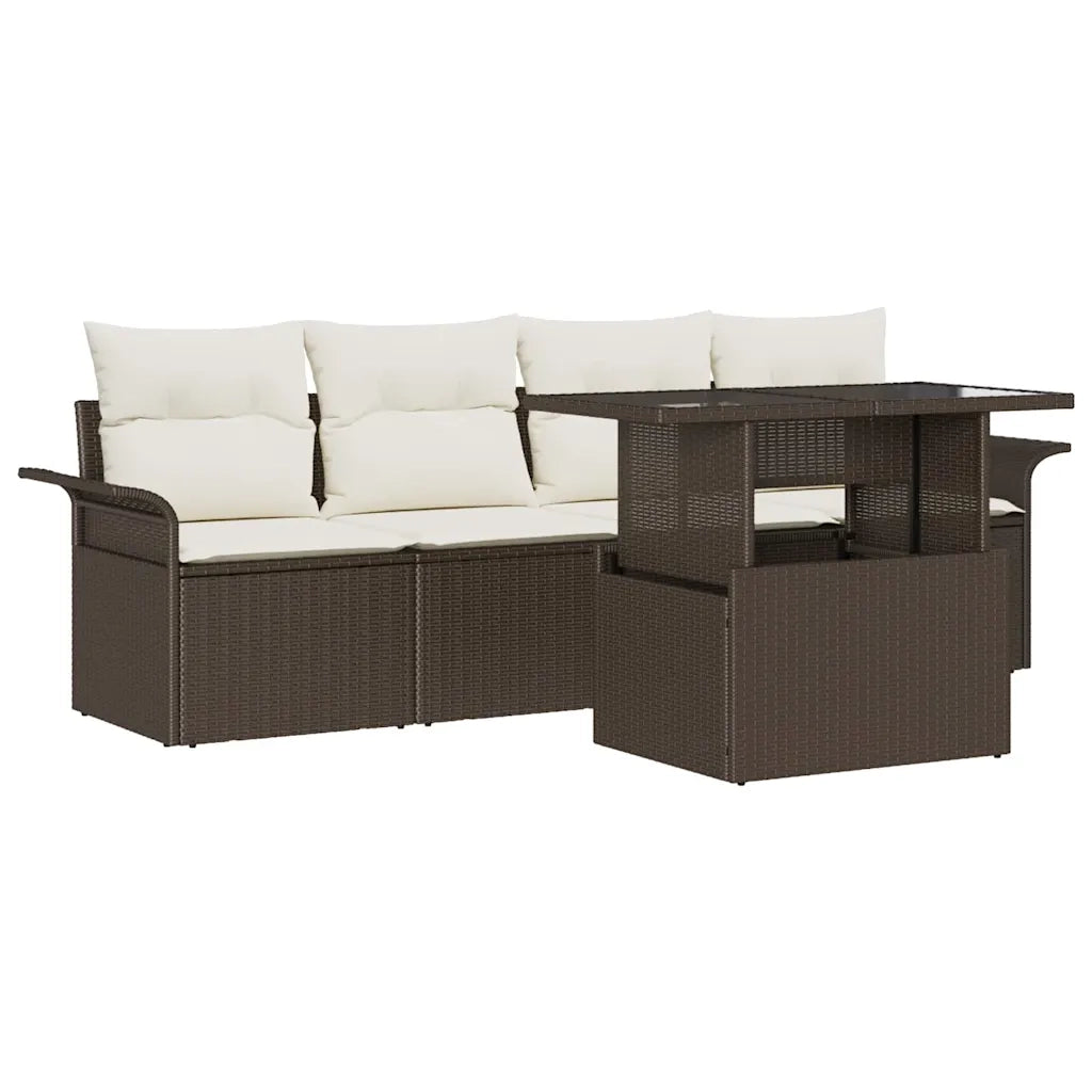 Set Divano da Giardino 5 pcs Marrone Rattan in Polipropilene
