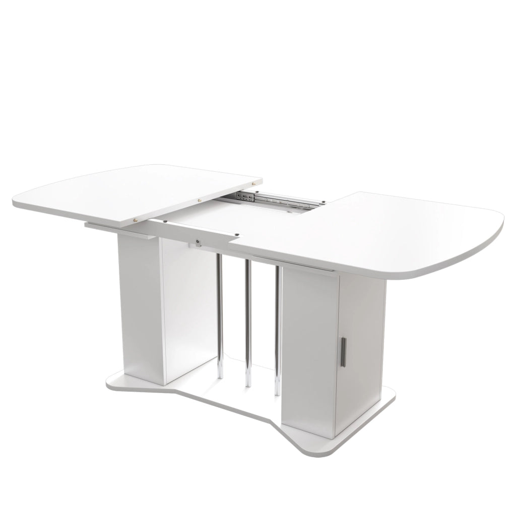 Tavolo da pranzo allungabile 120/160x80 cm con vano contenitore; MDF bianco