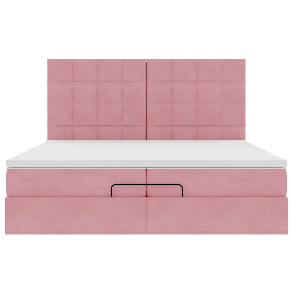 vidaXL Struttura Letto Pouf con Materassi Rosa 200x200 cm Velluto