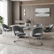 Set di 2 sedie da pranzo in velluto grigio con gambe in metallo argentato, design moderno, montaggio semplice