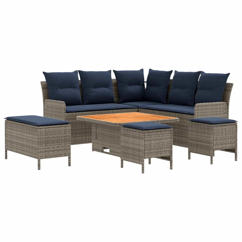 Set di Mobili con cuscino 7 pcs Grigio e Blu Navy Rattan in PE