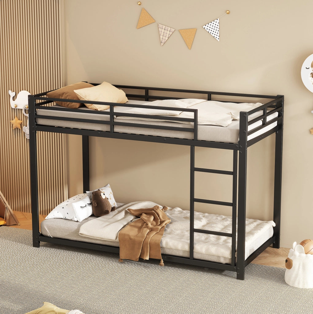 Letto a castello in metallo 90x200 cm con sponde di sicurezza; nero