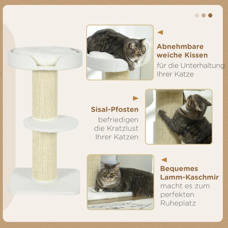 Tiragraffi per gatti 91 cm con piattaforme e cuscino crema