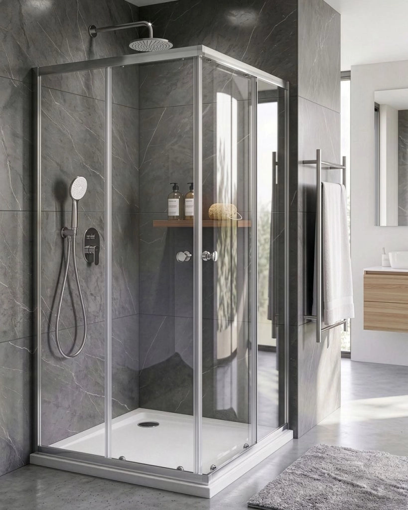 Box doccia in vetro temperato argento con telaio in alluminio, anta singola, 90 x 90 x 190 cm, design moderno