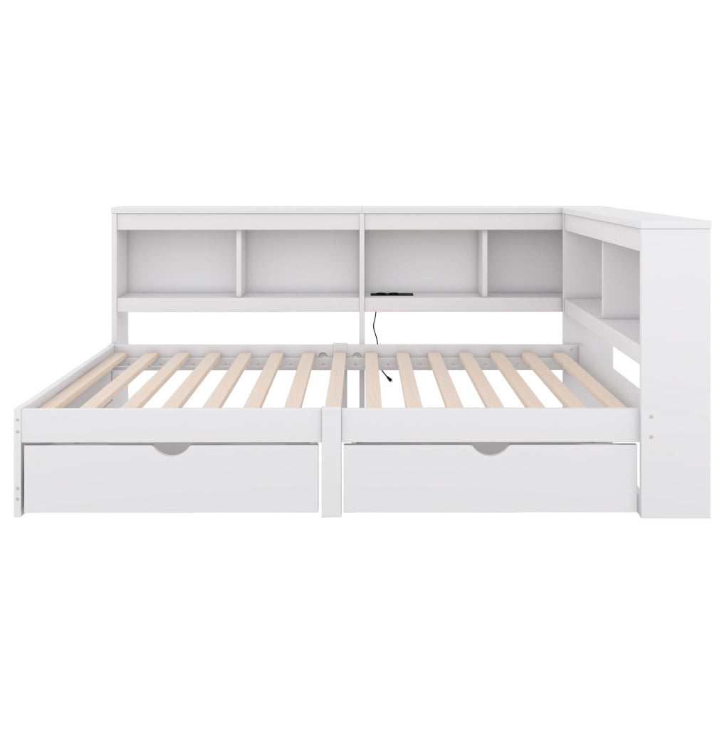 Divano letto daybed 90x200 cm con 2 cassetti; prese e 2 porte USB; bianco