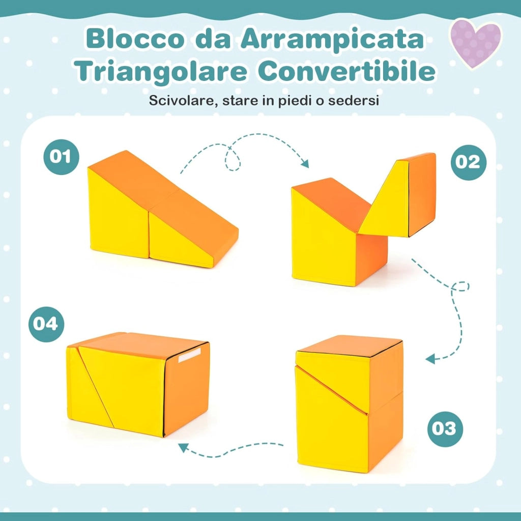 6 Blocchi di Schiuma per Arrampicata, Gioco Morbido per Bambini, Set di Costruzioni Colorate per Arrampicarsi e Strisciare con Tunnel, Scale e Rampetta per Bambini 12 Mesi + (Colorato)