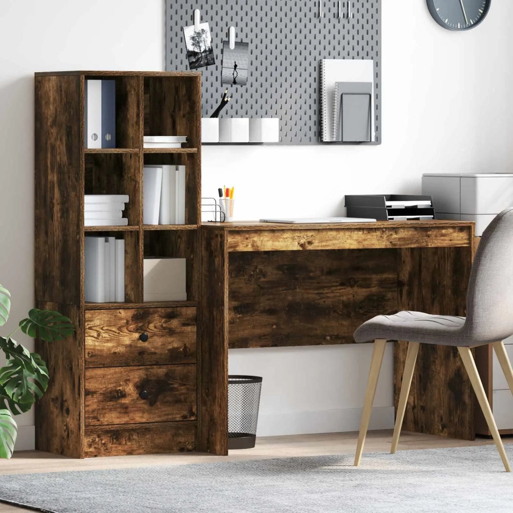 Scrivania con cassetto 2 pcs Rovere fumé 3337373