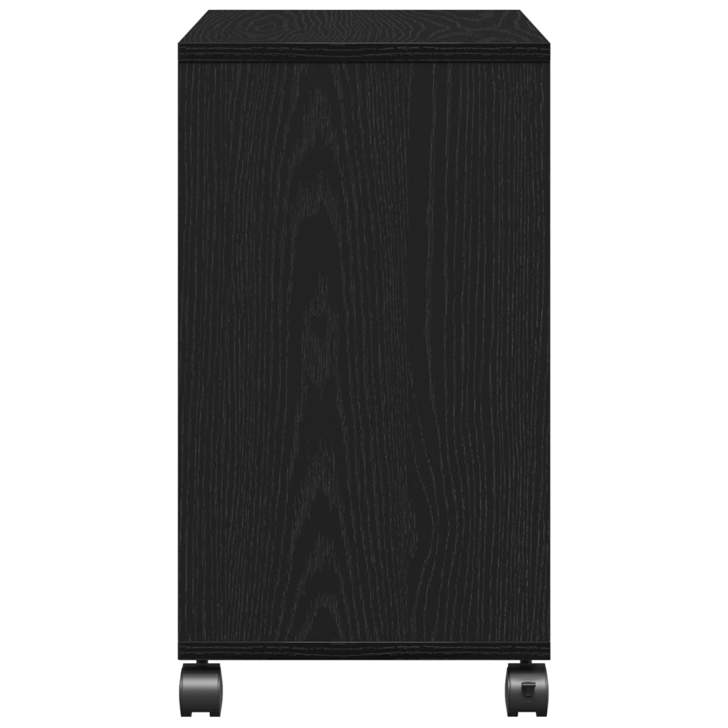 Tavolino con Ruote Nero Rovere 50x30x55 cm in Legno Ingegnerizzato